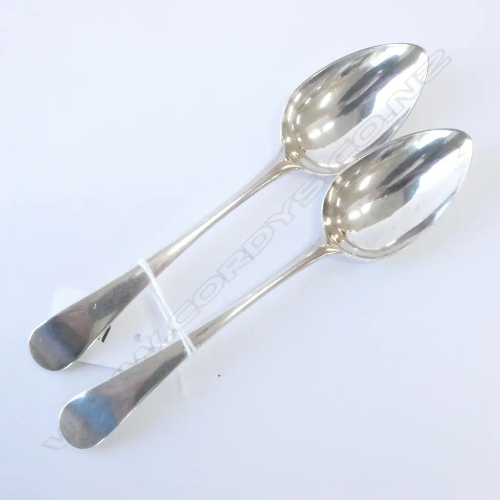 PAIR STERLING SILVER DESSERT SPOONS, LONDON. 64GMS, L. 175MM Image 1++