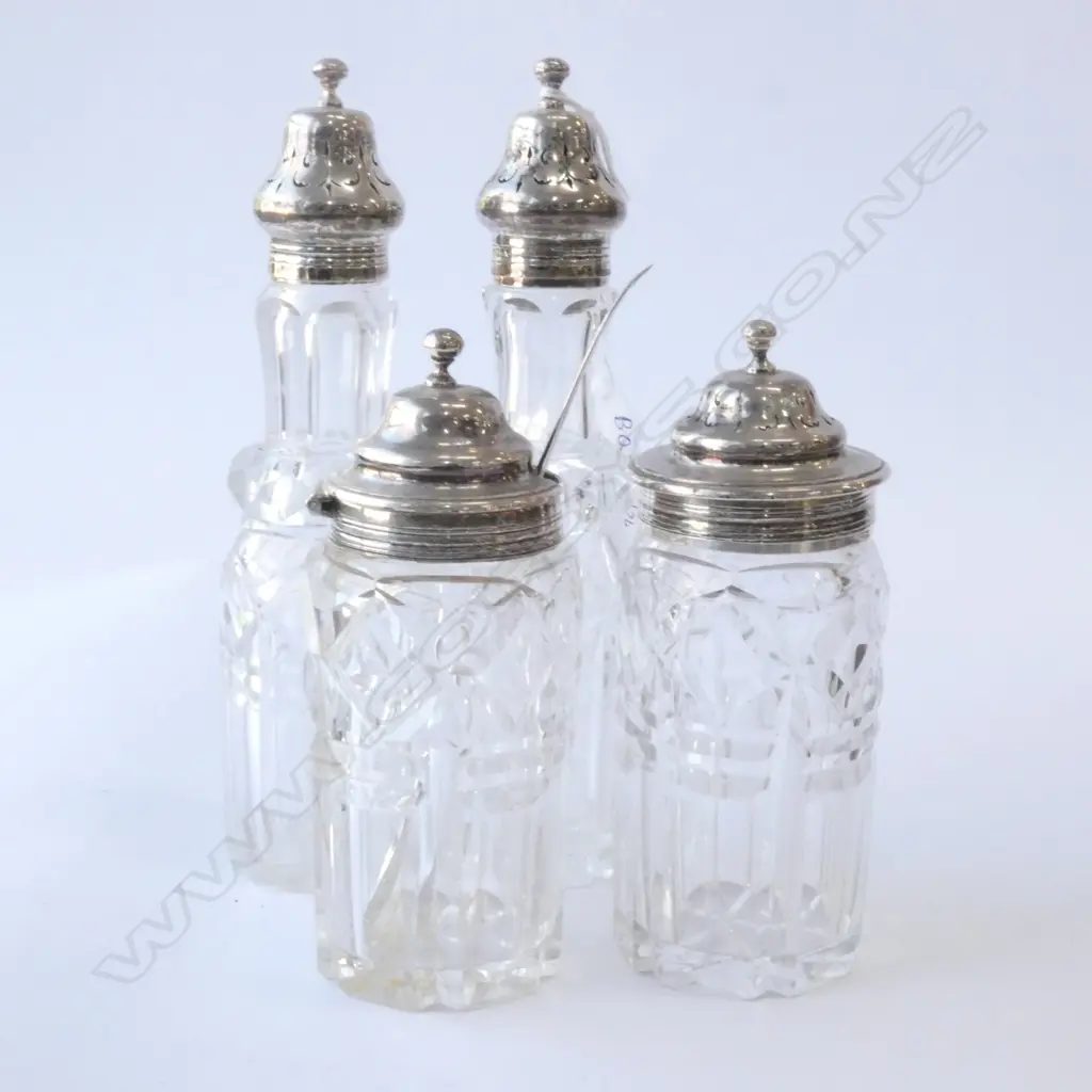 4 STG SILVER TOPPED CRYSTAL BOTTLES  Image 1++