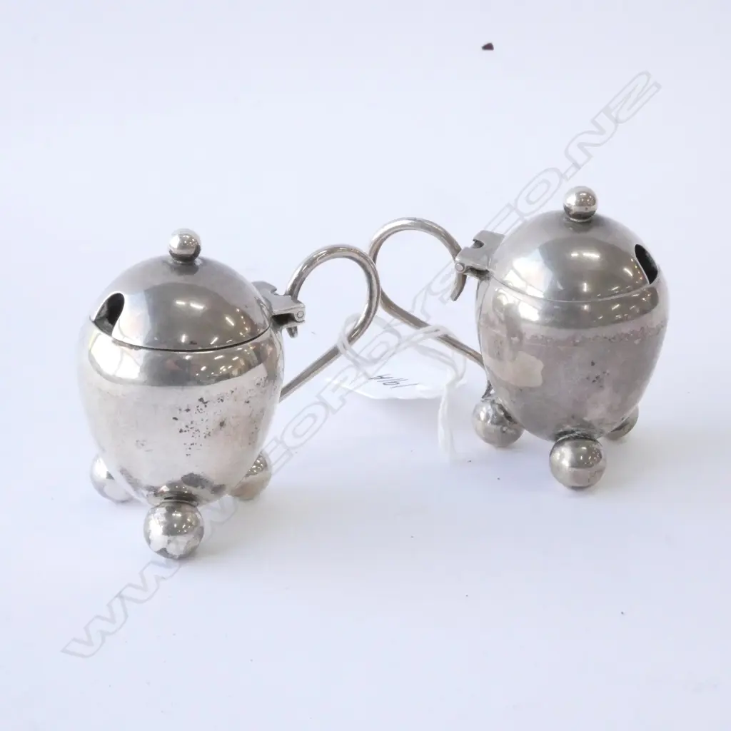 PAIR STG SILVER CONDIMENT CADDIES, ONE GLASS SLEEVE, LONDON, 1902, 83GM Image 1++