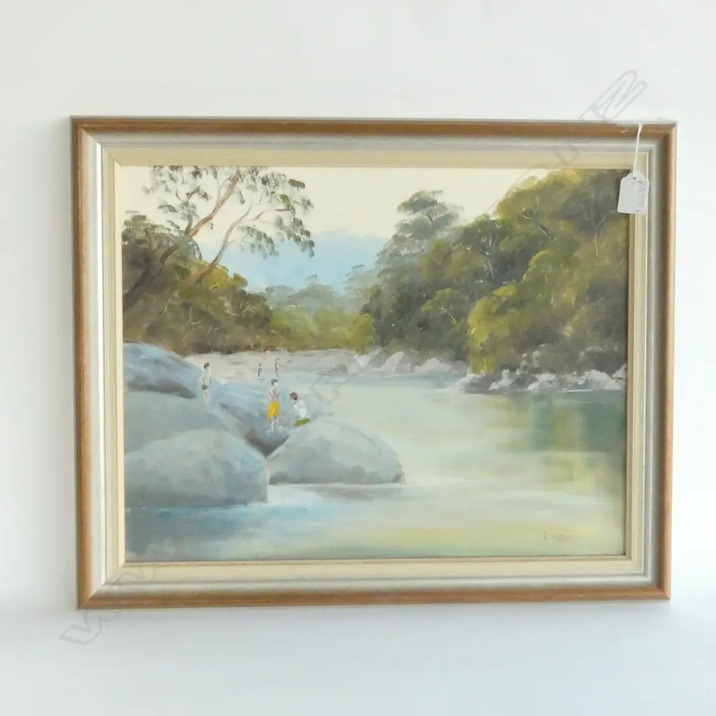D. MOSHEIM 'SWIMMING HOLE' OIL ON BOARD 340 X 440MM Image 1++