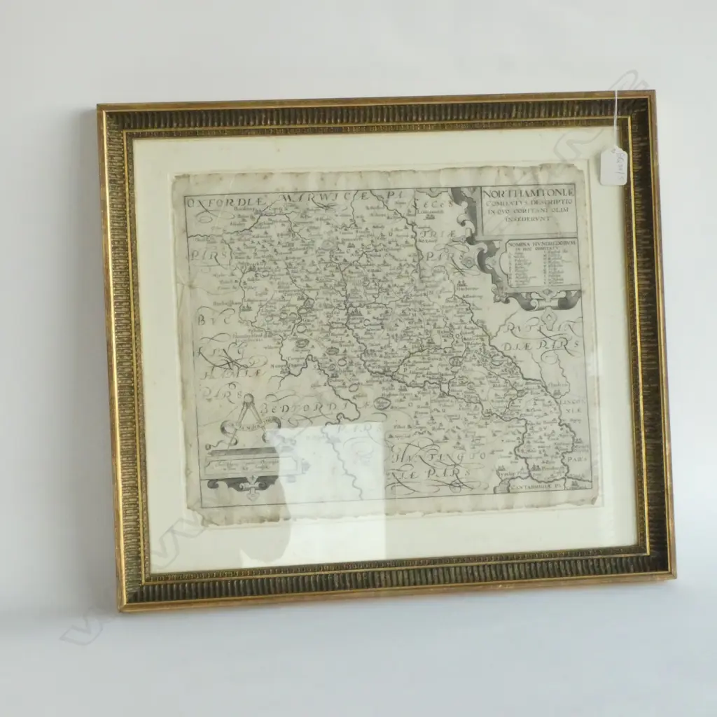 C. 1600 KING CHARLES ERA MAP OF NORTHAMPTONSHIRE 320 X 385MM Image 1++
