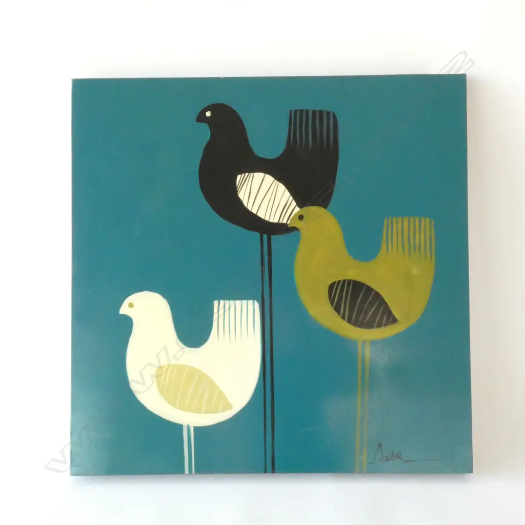 ABSTRACT BIRDS OIL ON CANVAS SIGNED 600MM SQ Image 1++