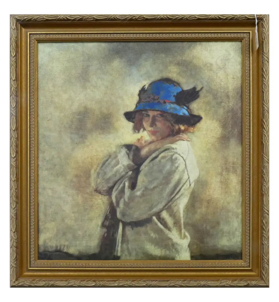 WILLIAM ORPEN 'THE BLUE HAT' GILT FRAME PRINT ON CANVAS 465 X 435MM Image 1++