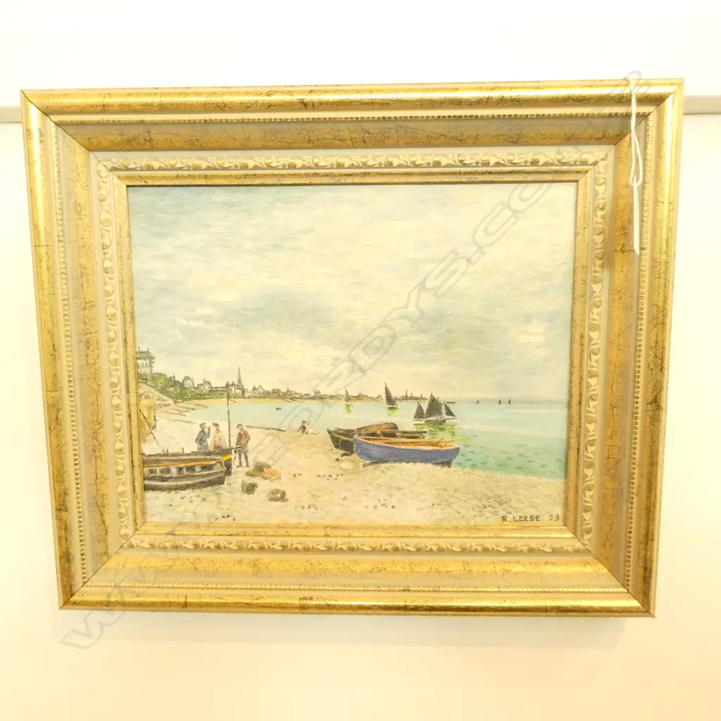ROBERT LEESE BOATS SEAFRONT OIL ON BOARD 185 X 235MM Image 1++
