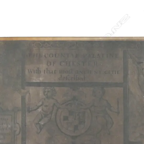 FRAMED EARLY MAP 'THE COUNTY PALATINE OF CHESTER', 350 X 470MM, DARKENED WITH AGE