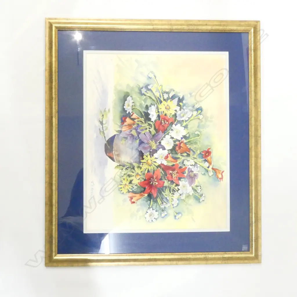 JAN RASMUSSEN STILL LIFE FLOWERS WATERCOLOUR 495X615MM Image 1++