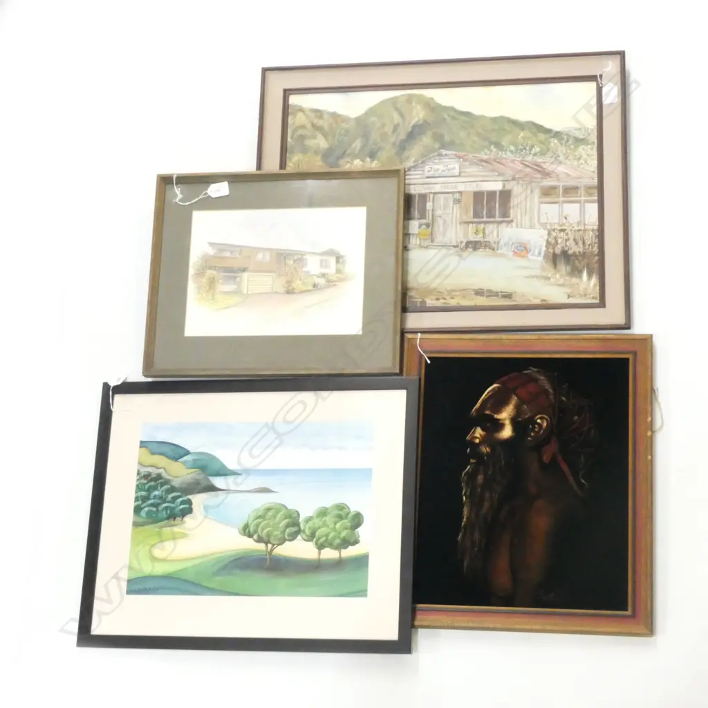4 ARTWORKS - OIL ON BOARD + FELT PAINTING + WATERCOLOUR + SKETCH Image 1++