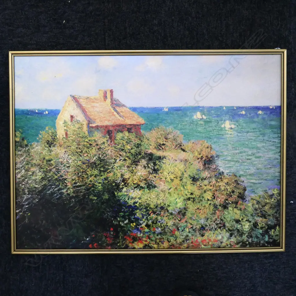 FRAMED MONET PRINT ' THE COASTGUARDS COTTAGE 1882", 883 X 610MM Image 1++