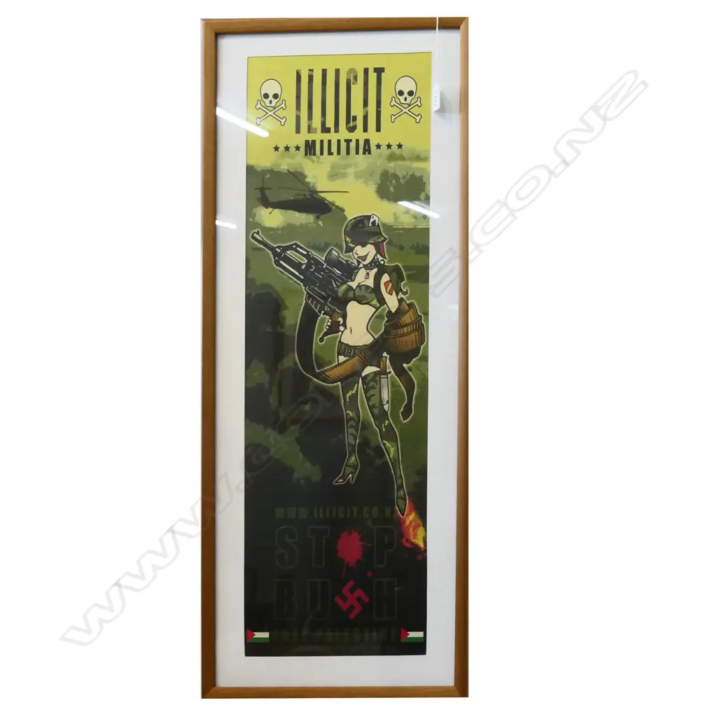 FRAMED ILLICIT MILITIA PRINT STOP BUSH 800 X 280 MM Image 1++