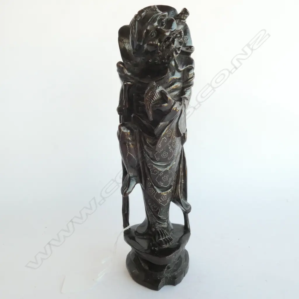 CARVED POLISHED WOODEN ORIENTAL MAN, H. 280MM Image 1++