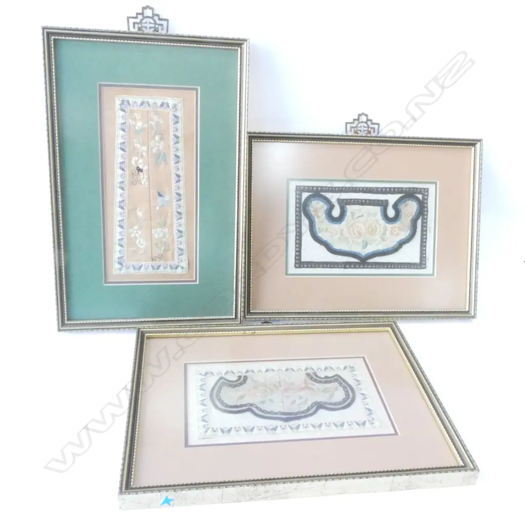 THREE ORIENTAL FRAMED EMBROIDERED SILKS, LARGEST 250 X 120MM Image 1++