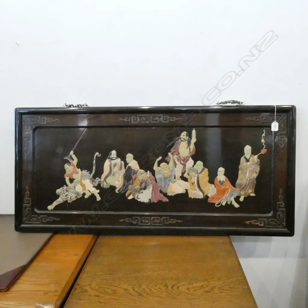 CHINESE INLAID STONE AND WOOD PANEL 1130 X 510mm Image 1++