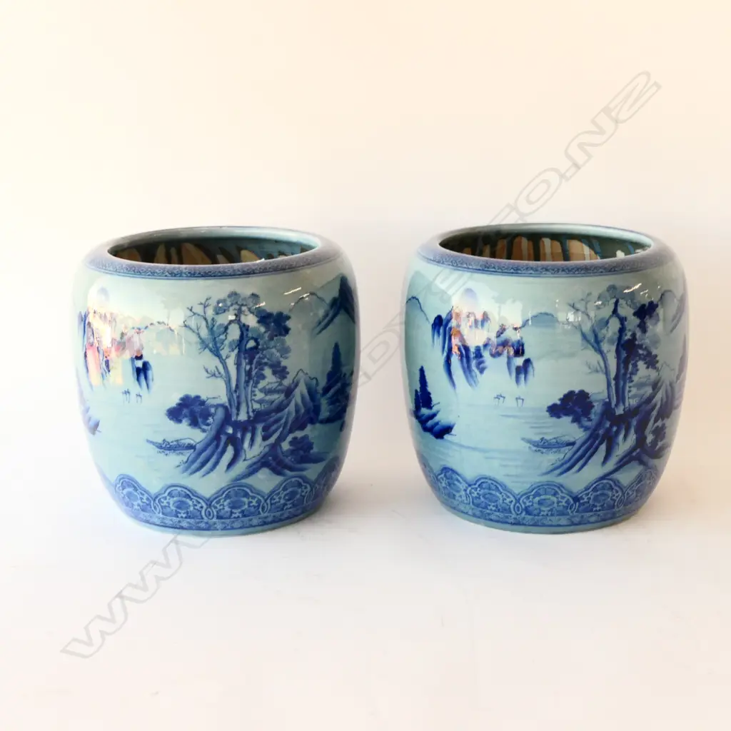 PR CHINESE OVOID JARS DECORATED IN BLUE w LANDSCAPES Image 1++