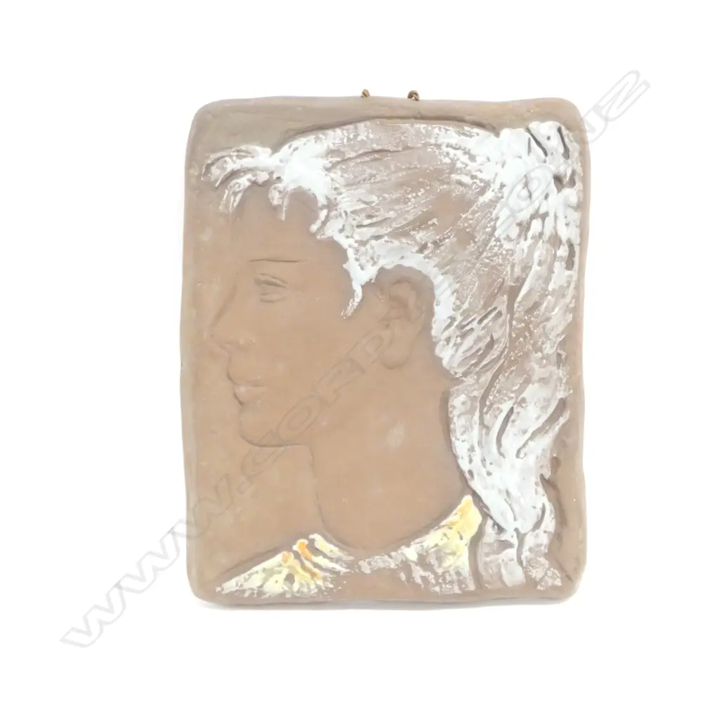 RETRO WEST GERMAN POTTERY GIRL WALL PLAQUE, W.235 X 190MM Image 1++