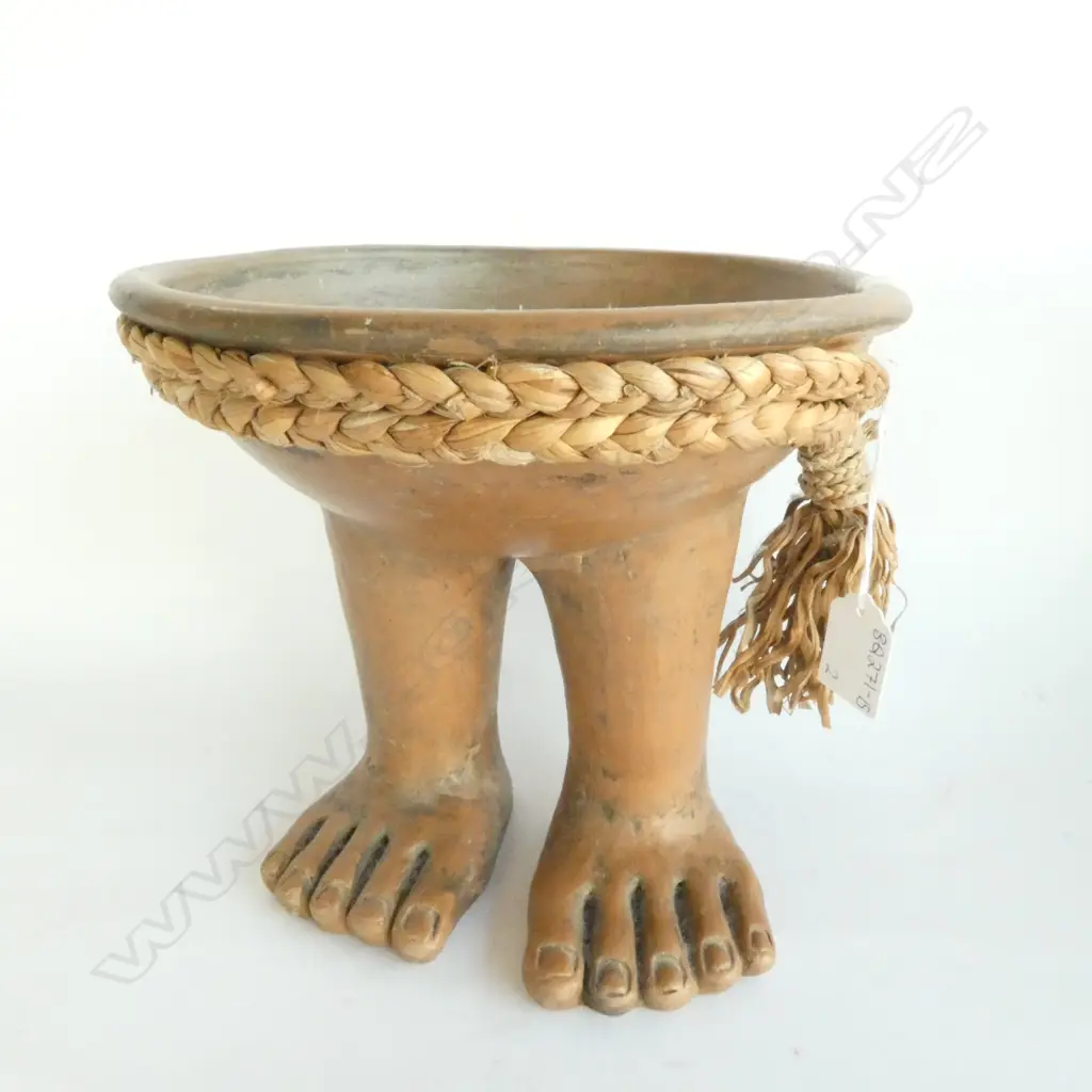 POTTERY VASE (H. 235MM) & FIGURAL 2-LEGGED POTTERY BOWL  (H.180MM) Image 1++