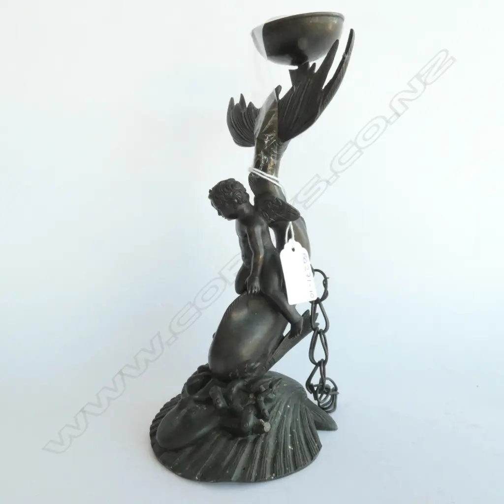 GEORGIAN STYLE BRONZED ANGEL ON A FISH, & OCTUPUS. L. 235MM Image 1++
