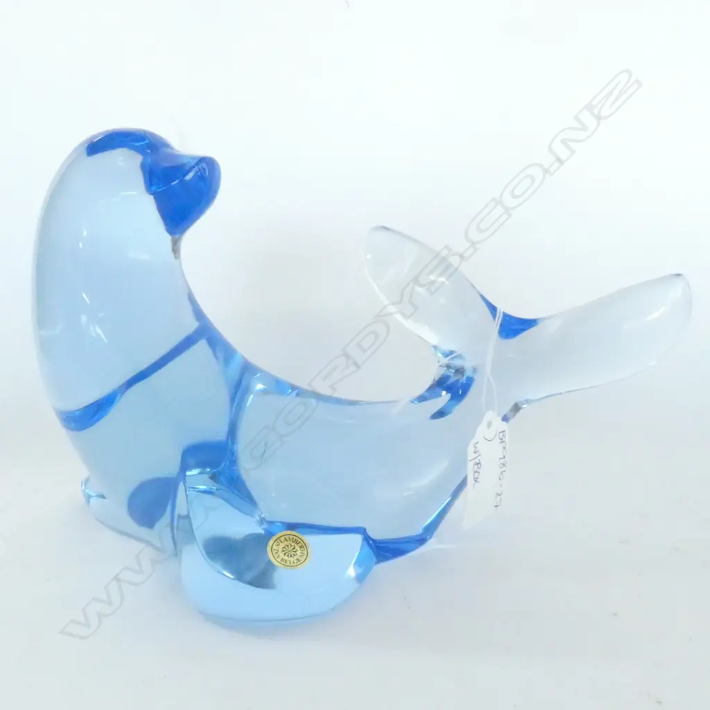 VAL ST. LAMBERT BELGIUM CRYSTAL BLUE SEAL, L. 210MM, BOXED Image 1++