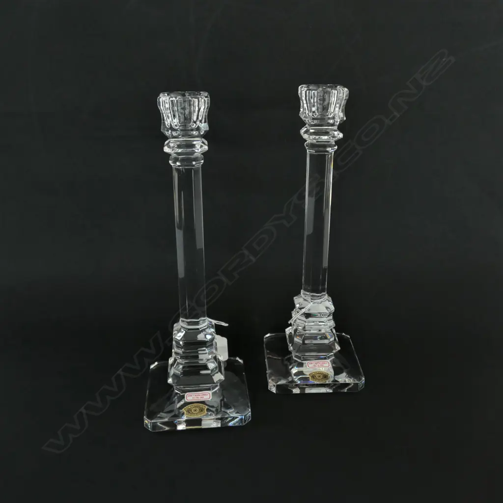 PAIR VAL ST. LAMBERT BELGIUM CRYSTAL CANDLE HOLDERS, H.240MM Image 1++