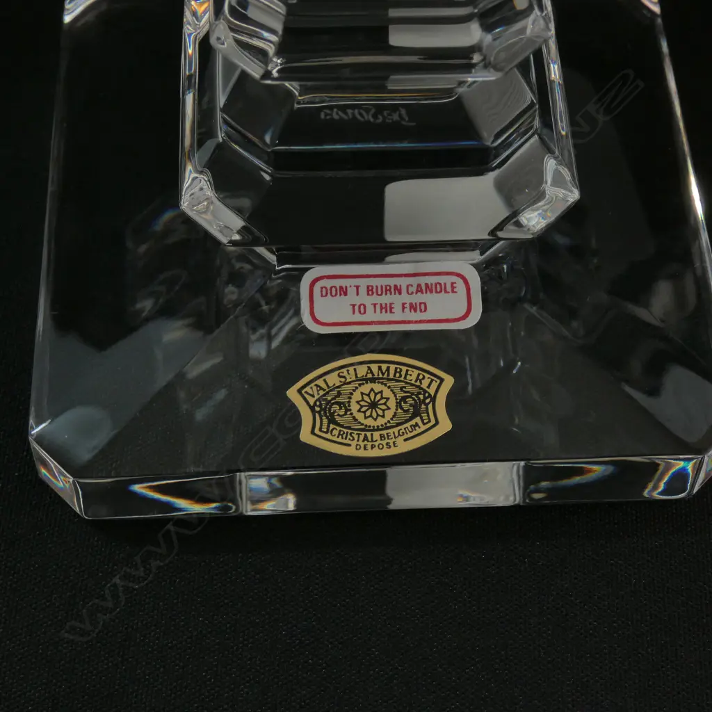 PAIR VAL ST. LAMBERT BELGIUM CRYSTAL CANDLE HOLDERS, H.240MM Image 1++