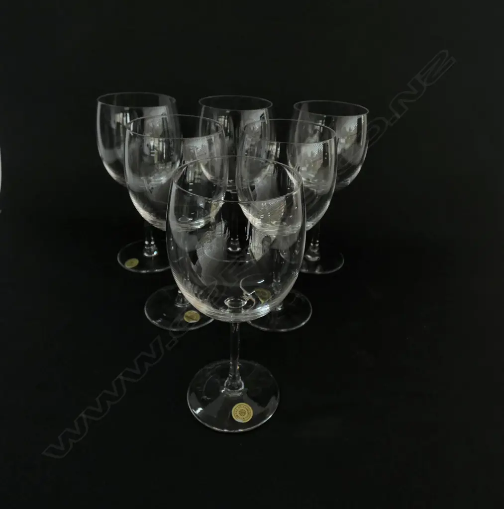 SIX VAL ST. LAMBERT BELGIUM CRYSTAL STEMMED WINE GLASSES, H.140MM, BOXED Image 1++