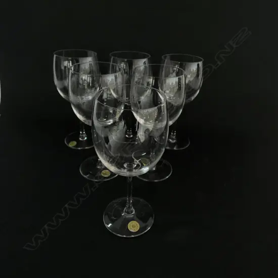 SIX VAL ST. LAMBERT BELGIUM CRYSTAL STEMMED WINE GLASSES, H.140MM, BOXED