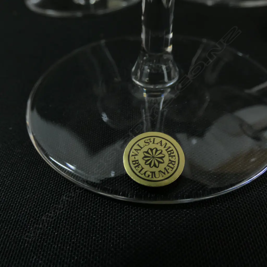 SIX VAL ST. LAMBERT BELGIUM CRYSTAL STEMMED WINE GLASSES, H. 155MM Image 1++