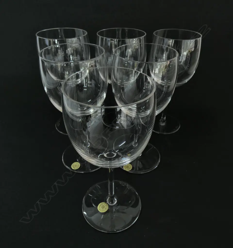 SIX VAL ST. LAMBERT BELGIUM CRYSTAL STEMMED WINE GLASSES, H. 155MM Image 1++