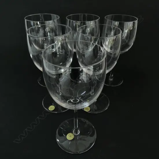 SIX VAL ST. LAMBERT BELGIUM CRYSTAL STEMMED WINE GLASSES, H. 155MM