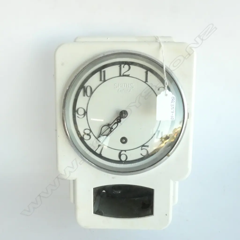 SMITHS ENFIELD ENAMEL WALL CLOCK, C1950'S H. 270MM Image 1++
