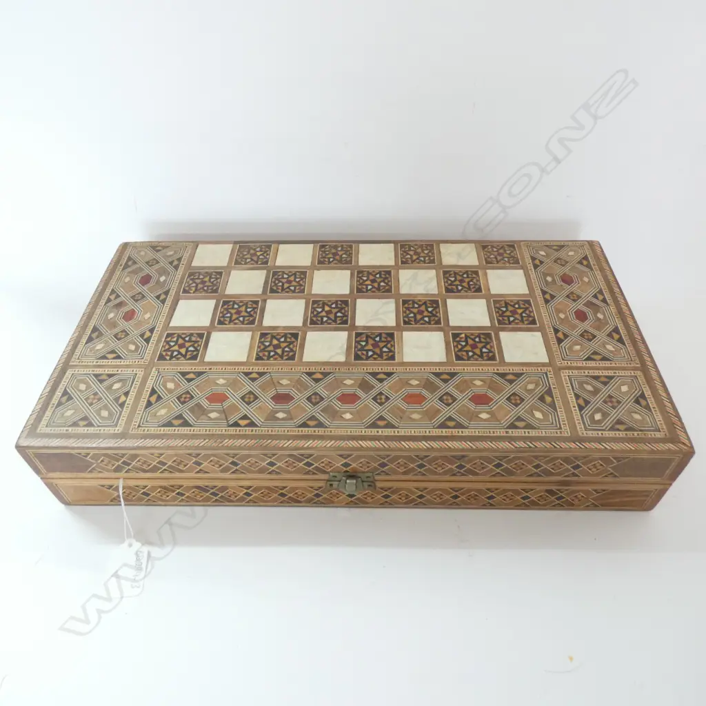 SYRIAN INLAID GAMES BOX WITH CONTENTS L. 400MM Image 1++