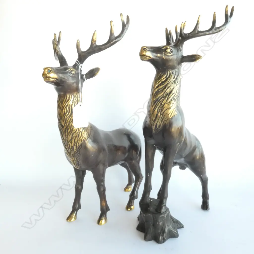 PAIR BRASS CAST STAGS (HEAVY), H. 360MM Image 1++