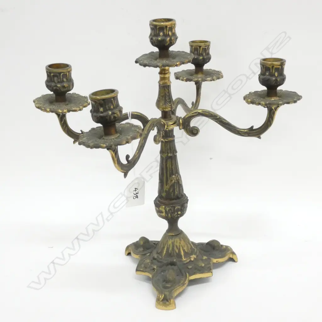 VINTAGE ORNATE HEAVY BRASS 5 ARM CANDELABRA, H.310MM Image 1++