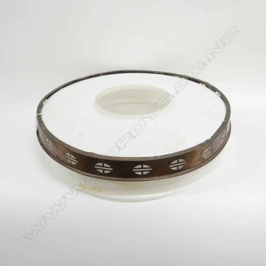 LARGE BRASS & MILK GLASS LIGHT SHADE 405MM DIA Image 1++