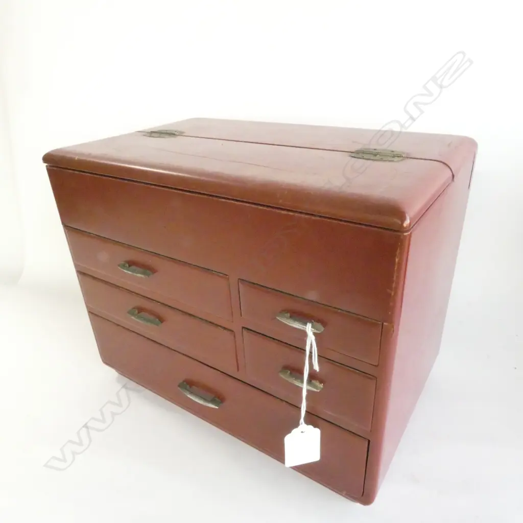JAPANESE VINTAGE RED LACQUER SEWING CHEST W.290mm Image 1++