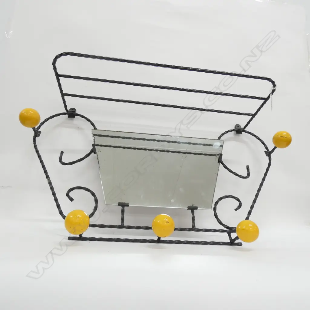 MID CENTURY FRENCH CAST WALL HANGER WITH MIRROR W. 750MM Image 1++