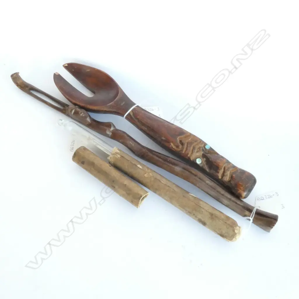 ONE AFRICAN, ONE MAORI CARVED WOODEN PCS PLUS CHEESE THERMOMETER Image 1++