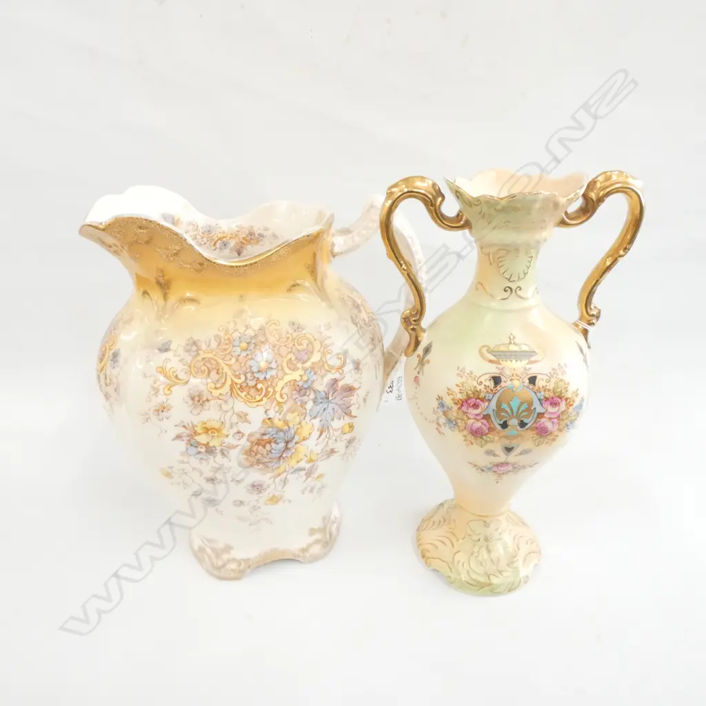 VICTORIAN JUG & CROWN DEVON VASE H. 335MM Image 1++