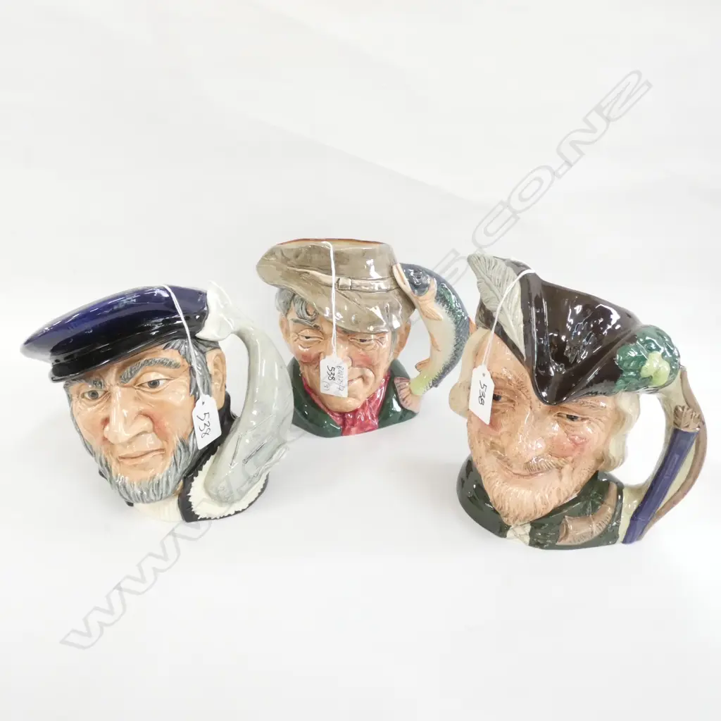 3 ROYAL DOULTON CHARACTER JUGS,ROBIN HOOD,CAPT AHAB,THE POACHER H 190 MM Image 1++