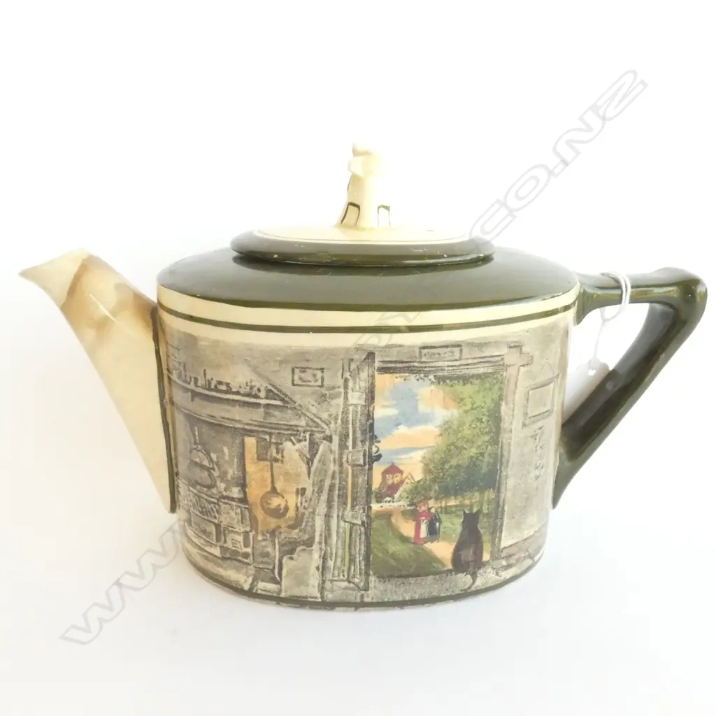 ROYAL DOULTON SERIES WARE TEAPOT, BLACK CAT IN DOORWAY, H. 155MM Image 1++