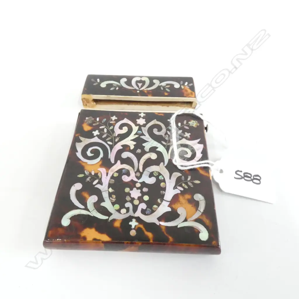 VICTORIAN TORTOISE SHELL & MOP INLAID CARD CASE A.F Image 1++