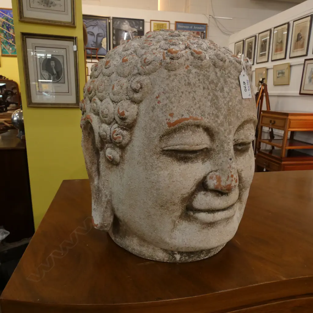 LARGE TERRACOTTA PAINTED BUDDHA HEAD, H.330MM Image 1++