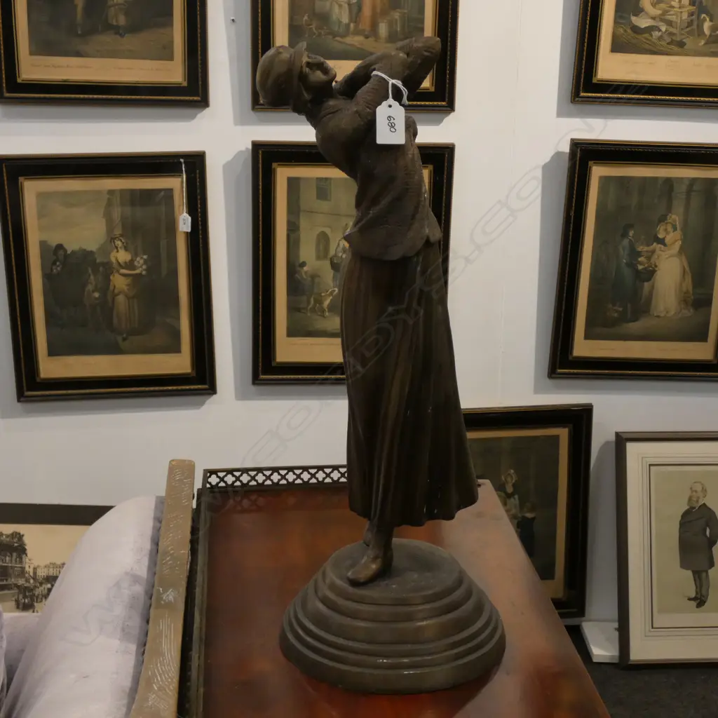 BRONZE CAST ART DECO STYLE LADY STATUE, H. 535MM Image 1++