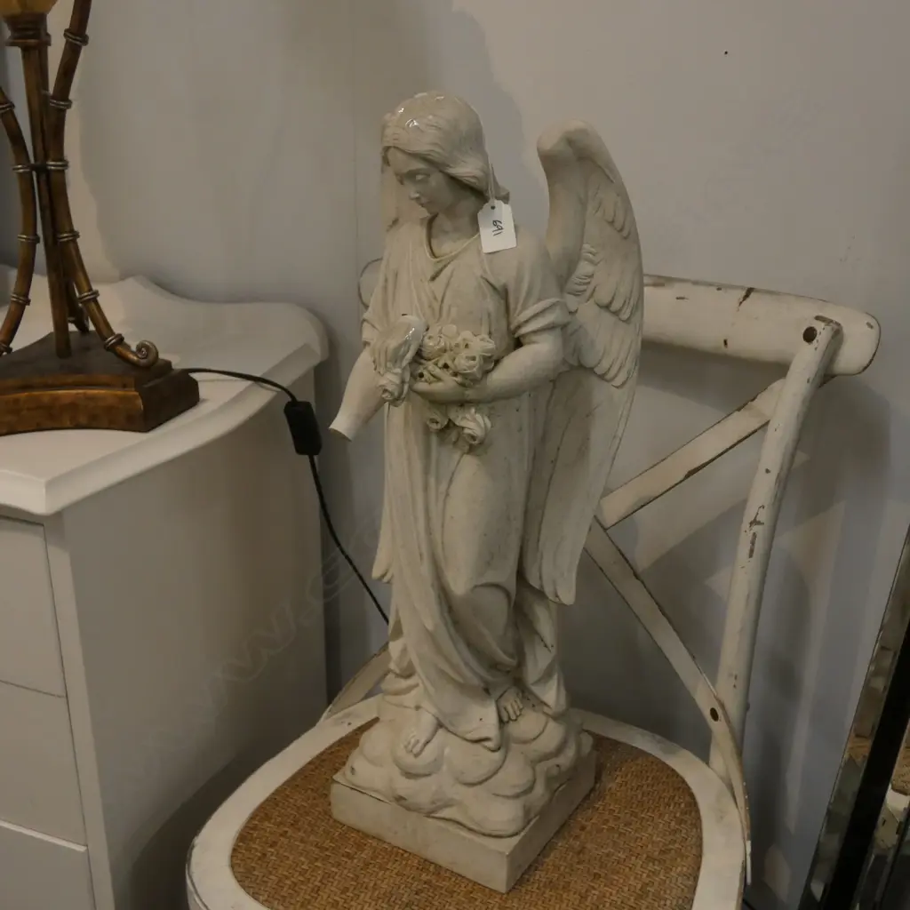 LARGE CONCRETE GARDEN ANGEL, H, 620MM, (Needs repair to one hand) Image 1++