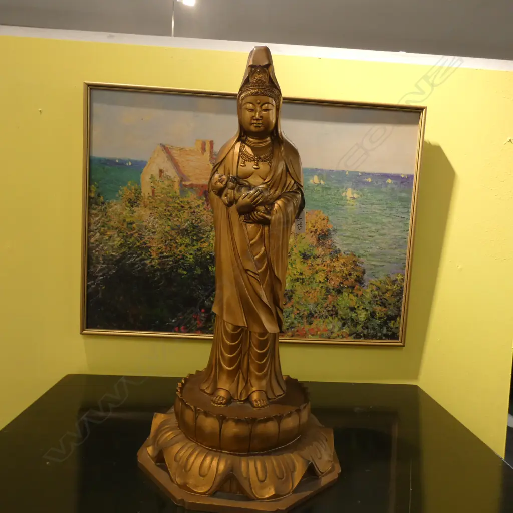 RESIN BUDDHA & CHILD ORIENTAL STATUE H. 580MM Image 1++