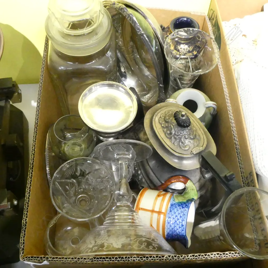 BOX LOT EPNS, GLASS, CERAMICS ETC Image 1++
