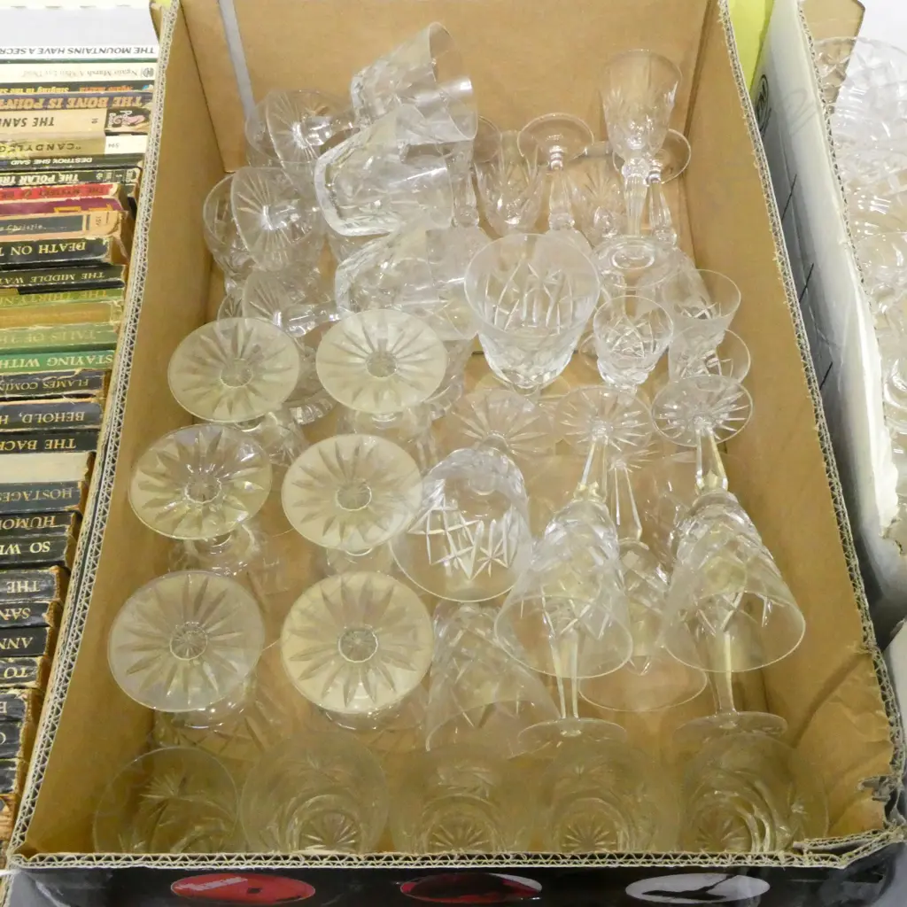 BOX LOT ASST. SETS OF CRYSTAL GLASSES  Image 1++