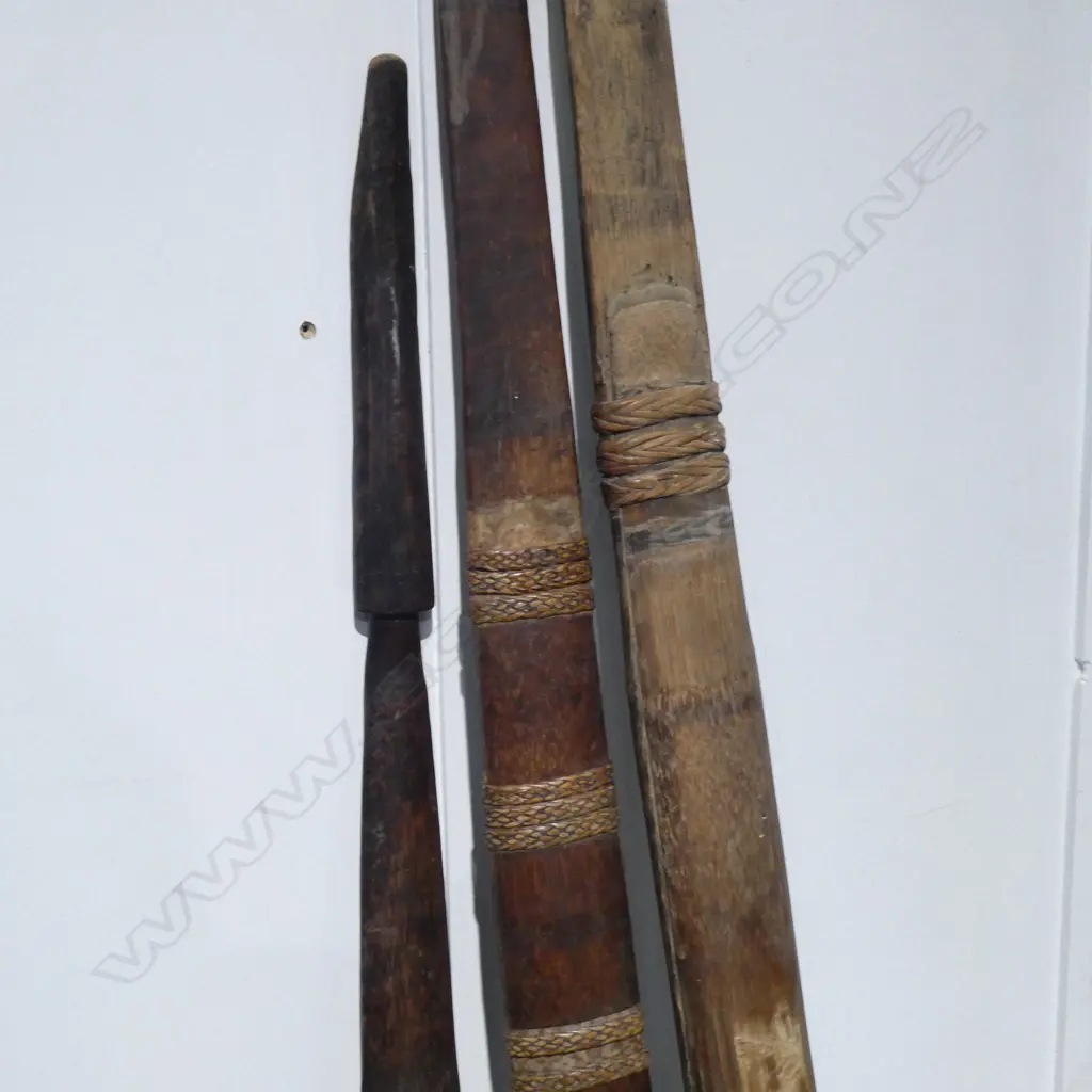 3 LGE OLD PALMWOOD TRIBAL BOWS PLAITED FIBRE LASHINGS Image 1++
