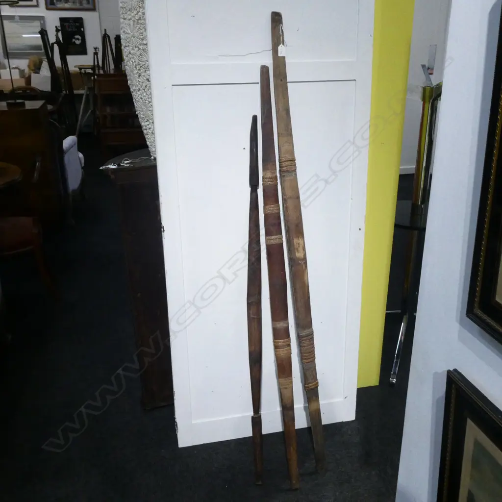3 LGE OLD PALMWOOD TRIBAL BOWS PLAITED FIBRE LASHINGS Image 1++