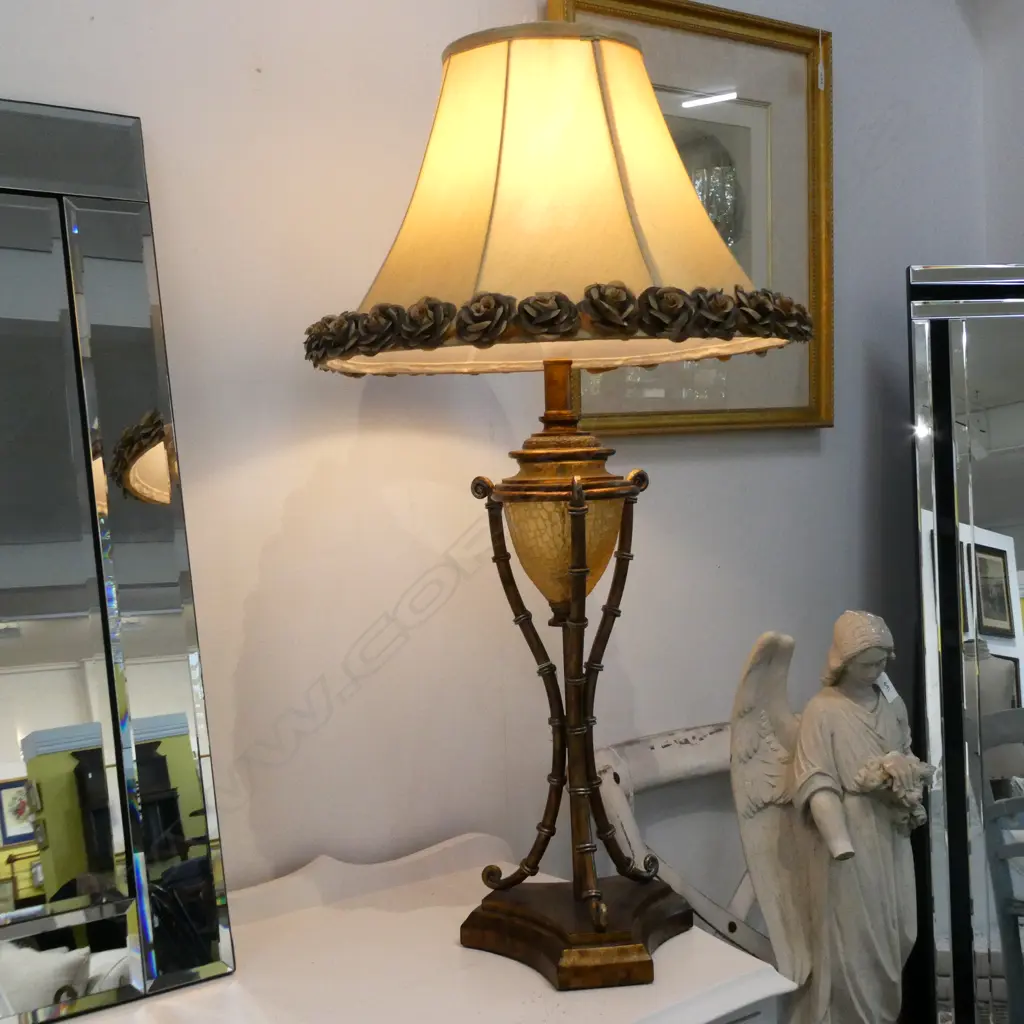 GILDED LAMP WITH ROSES SHADE H. 825MM Image 1++