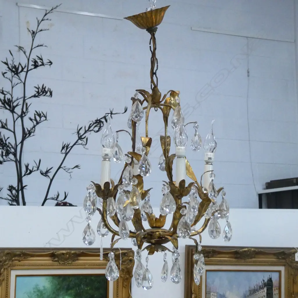 5 LIGHT GILT & CRYSTAL CHANDELIER H. 600MM Image 1++